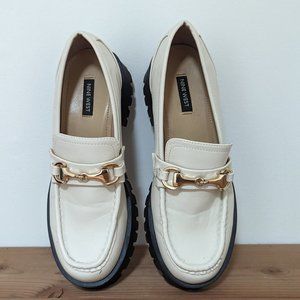 Nine West white loafers with bit buckle